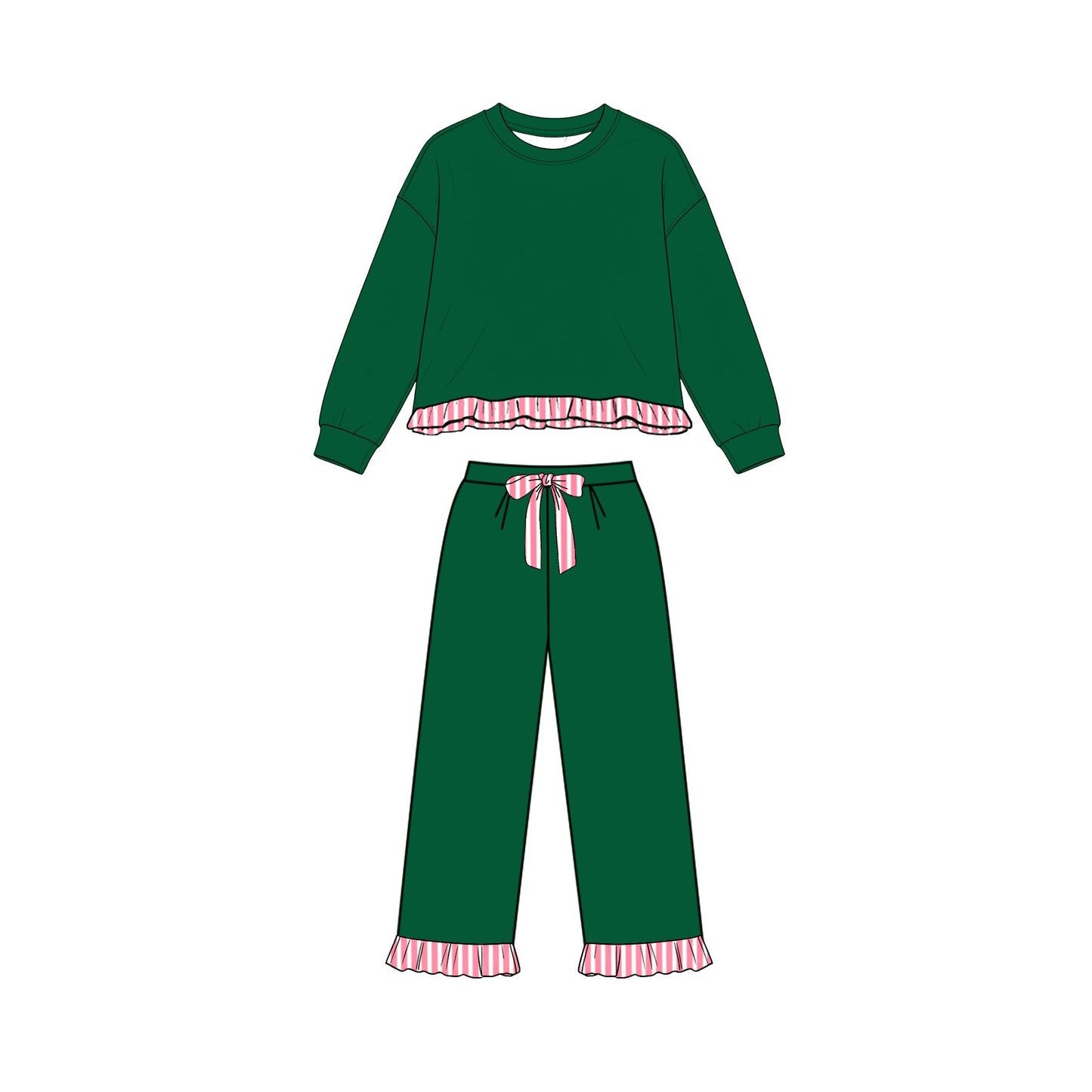 preorder GLP3649 Sweatshirt Green Long Sleeve Pants Girls Set
