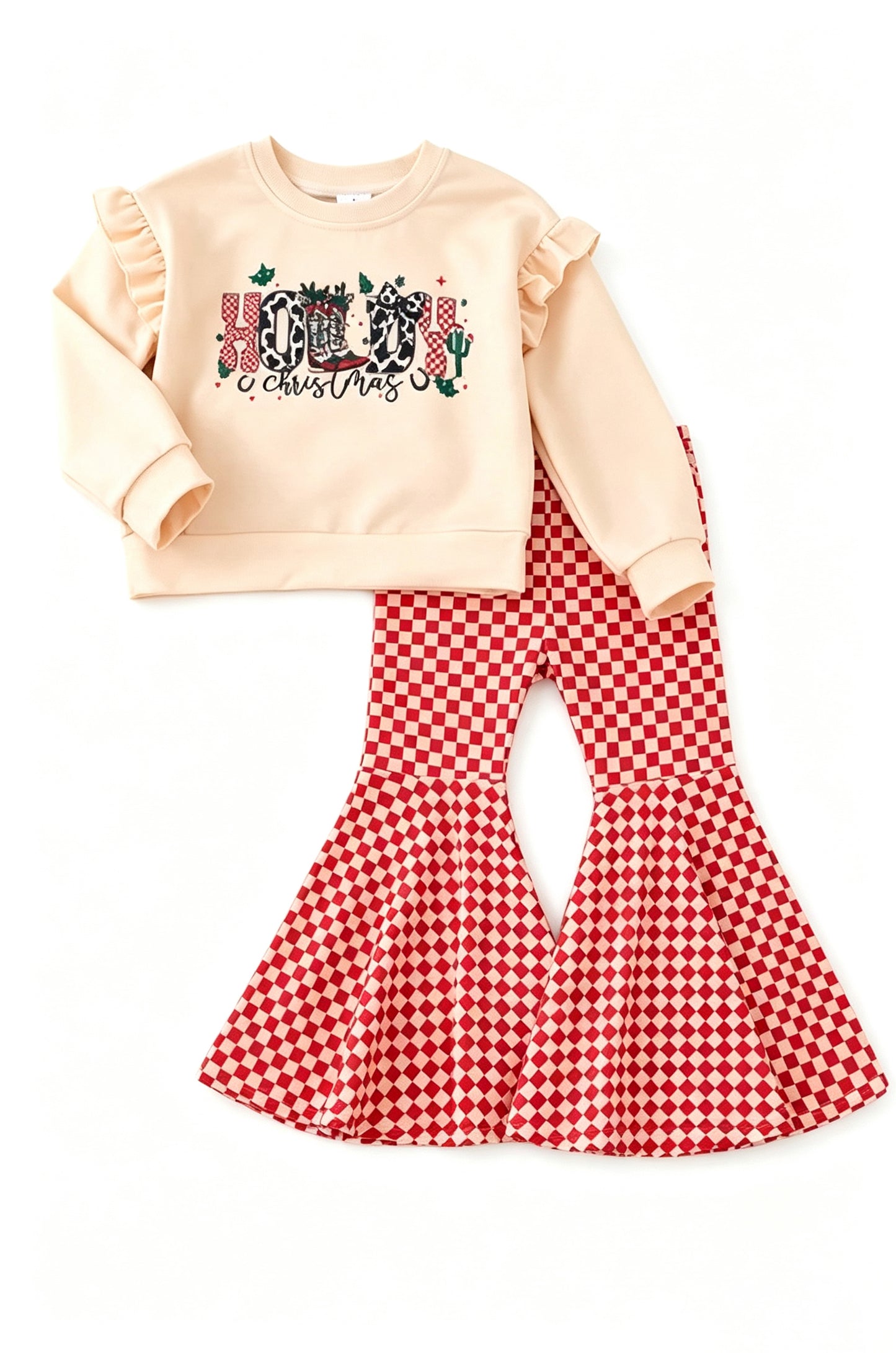 preorder GLP3653 Christmas Western Long Sleeve Red Checkered Pants Girls Set