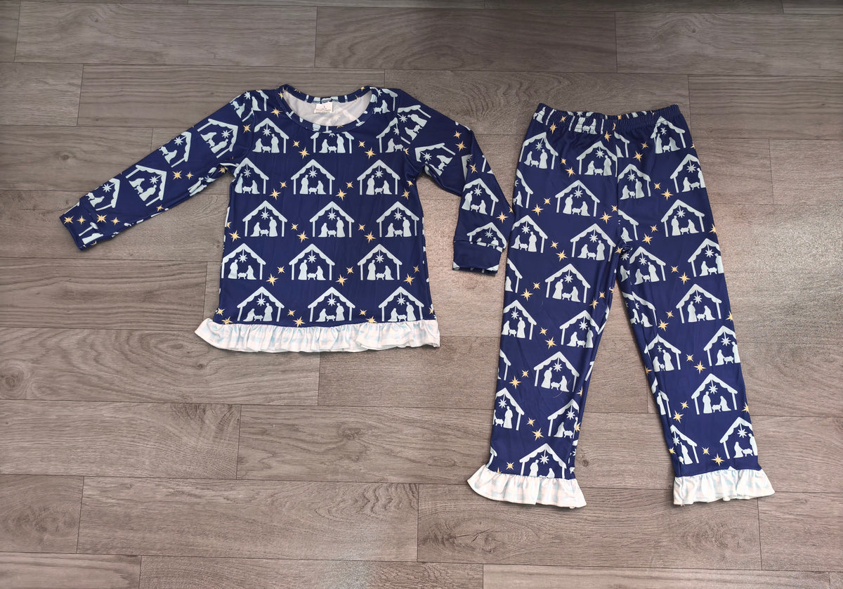 preorder Samples GLP3659 The Nativity Story Blue Long Sleeve Pants Girls Set