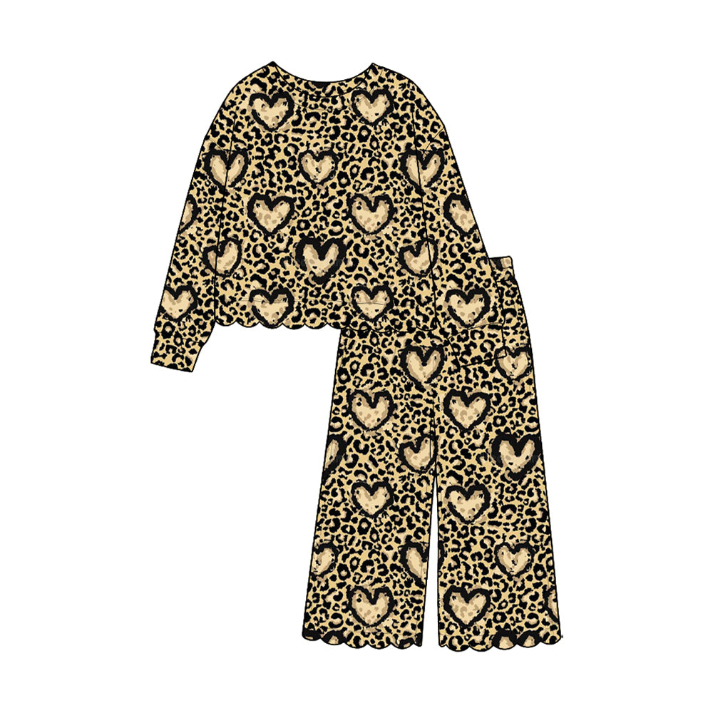 preorder GLP3665 Valentine's Day Heart Leopard Long Sleeve Pants Girls Set