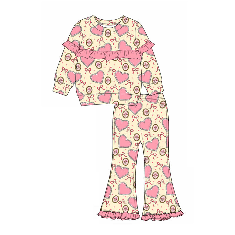 preorder GLP3666 Valentine's Day Heart Pink Long Sleeve Pants Girls Set