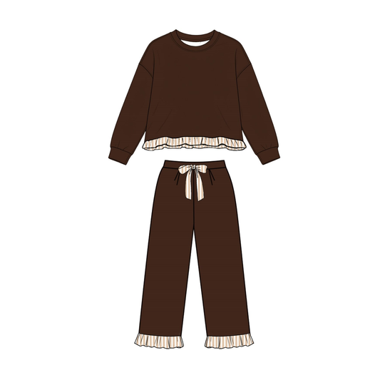 preorder GLP3669 Brown Long Sleeve Pants Girls Set