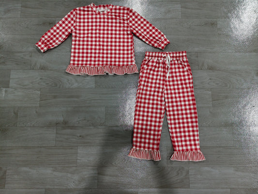 preorder Sampels GLP3675 Red Checkered Long Sleeve Pants Girls Set