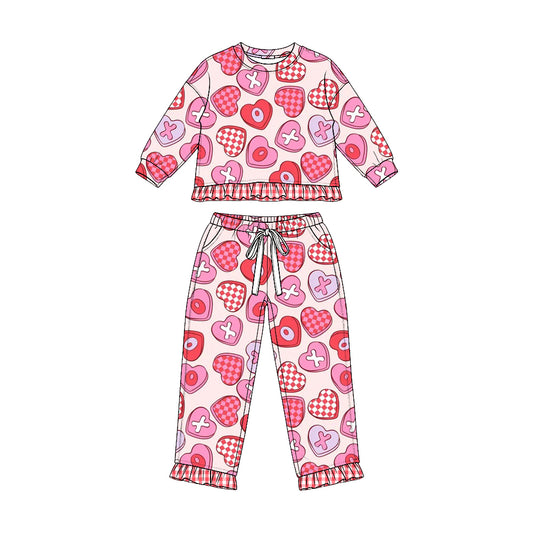 preorder GLP3677 Valentine's Day Heart Pink Long Sleeve Pants Girls Set