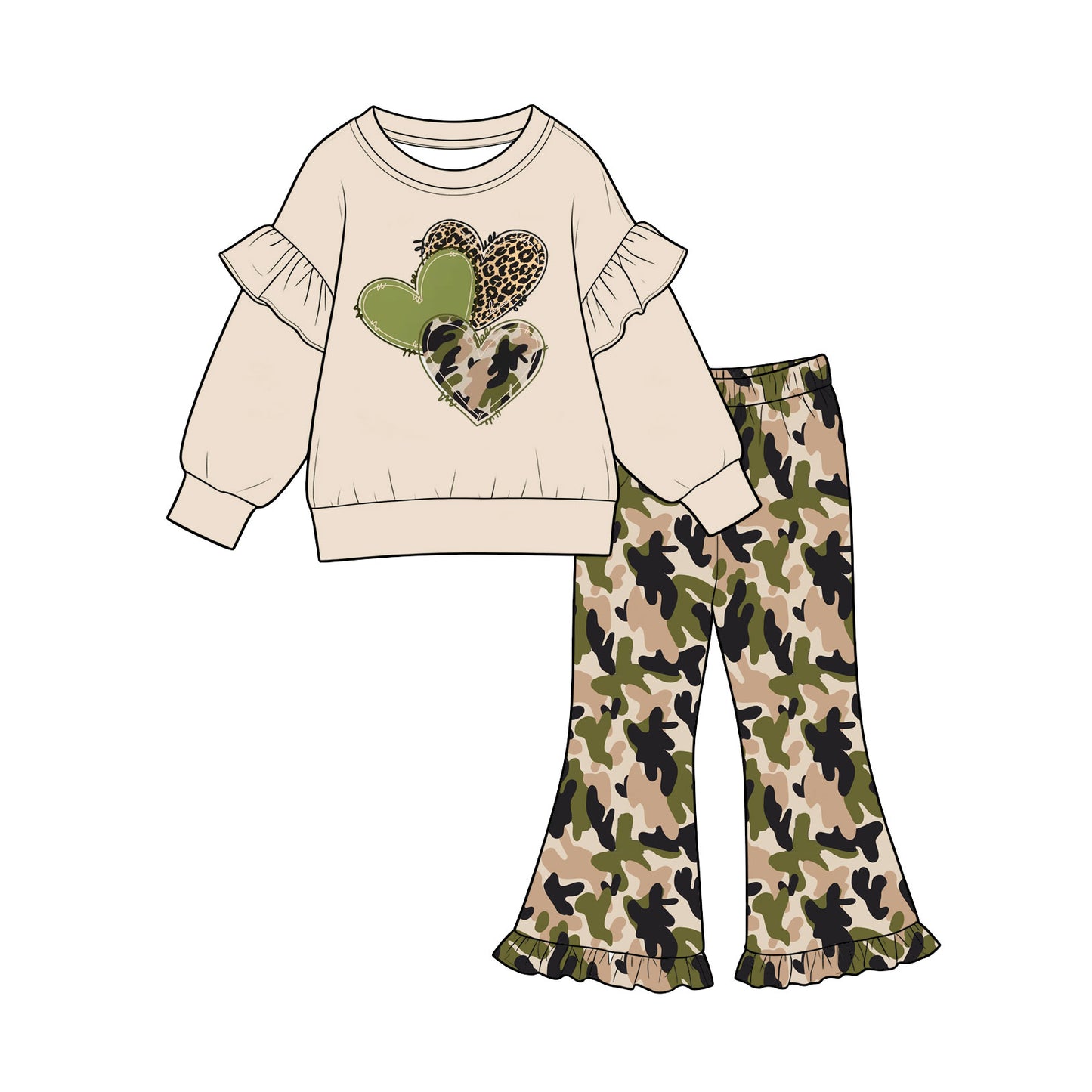 preorder GLP3678 Valentine's Day Heart Long Sleeve Camo Pants Girls Set
