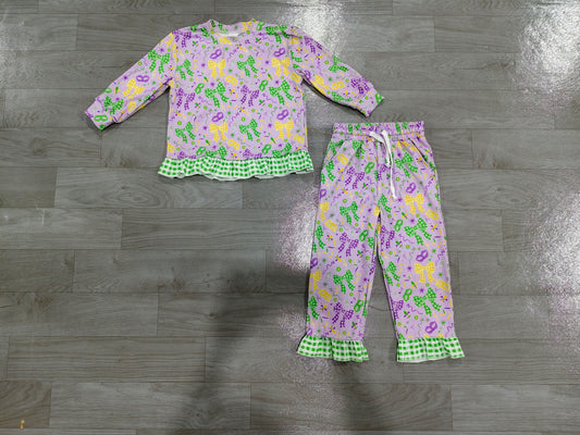 preorder Samples GLP3680 Mardi Gras Purple Long  Sleeve Pants Girls Set