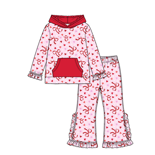 preorder GLP3686 Valentine's Day Heart Bows Red Pocket Hoodie Long Sleeve Pants Girls Set