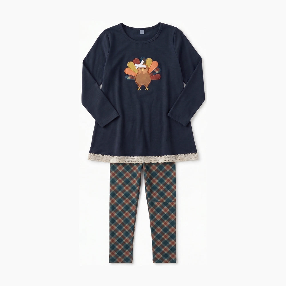 preorder GLP3688 Thanksgiving Turkey Navy Blue Long Sleeve Pants Girls Set