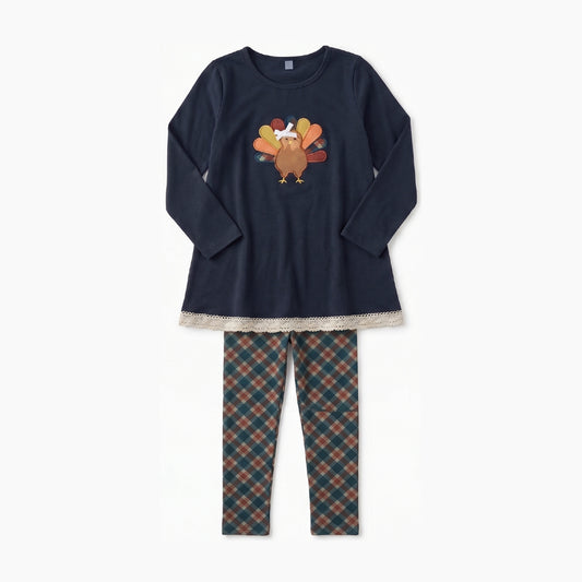 preorder GLP3688 Thanksgiving Turkey Navy Blue Long Sleeve Pants Girls Set