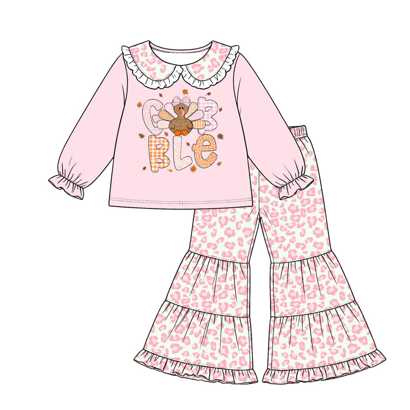 preorder GLP3689 Thanksgiving Turkey Pink Long Sleeve Pants Girls Set