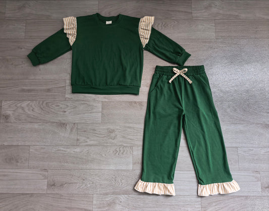 preorder Samples GLP3698 Green Long Sleeve Pants Girls Set