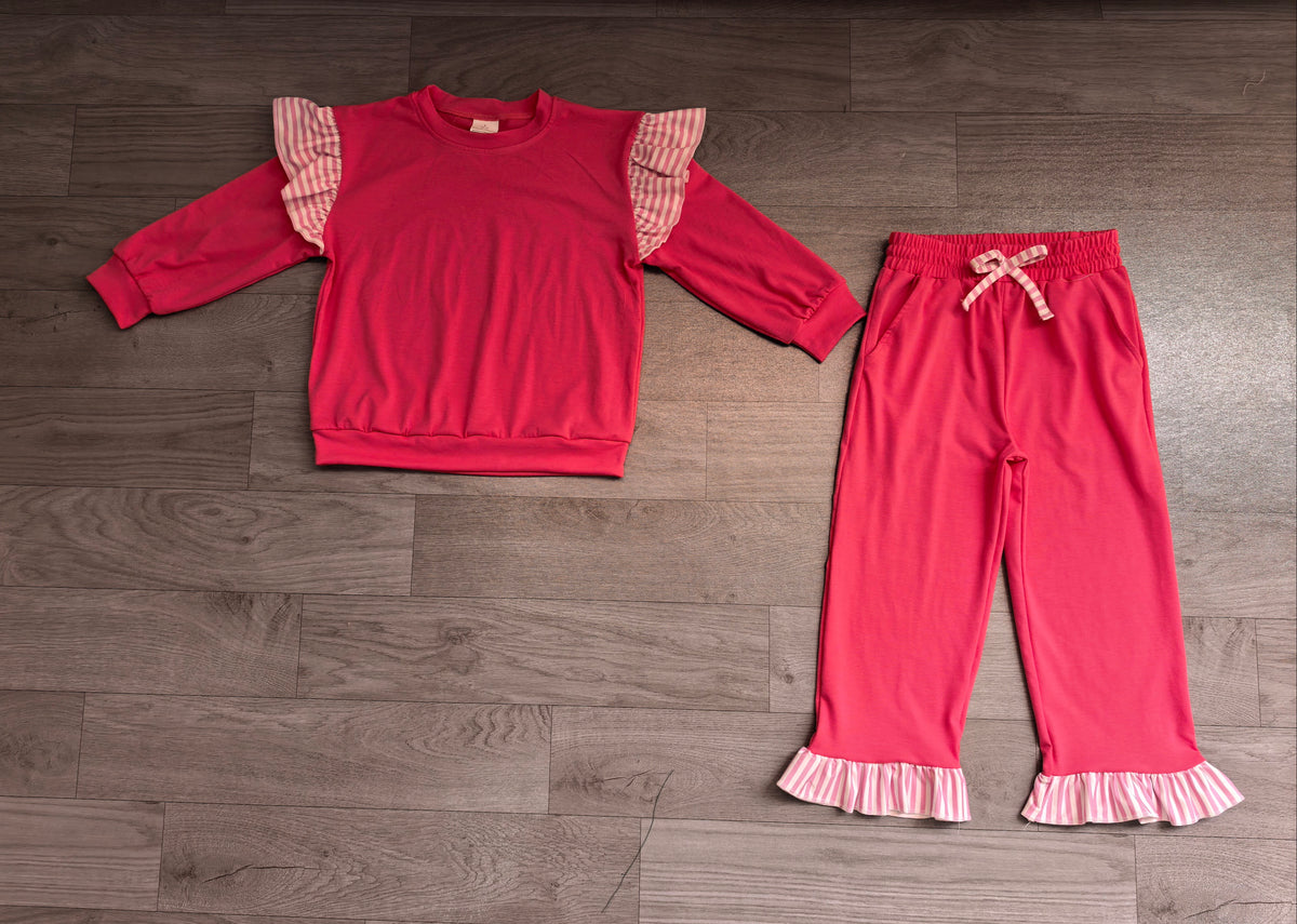 preorder Samples GLP3701 Hot Pink Long Sleeve Pants Girls Set
