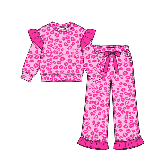 preorder GLP3704 Hot Pink Leopard Long Sleeve Pants Girls Set