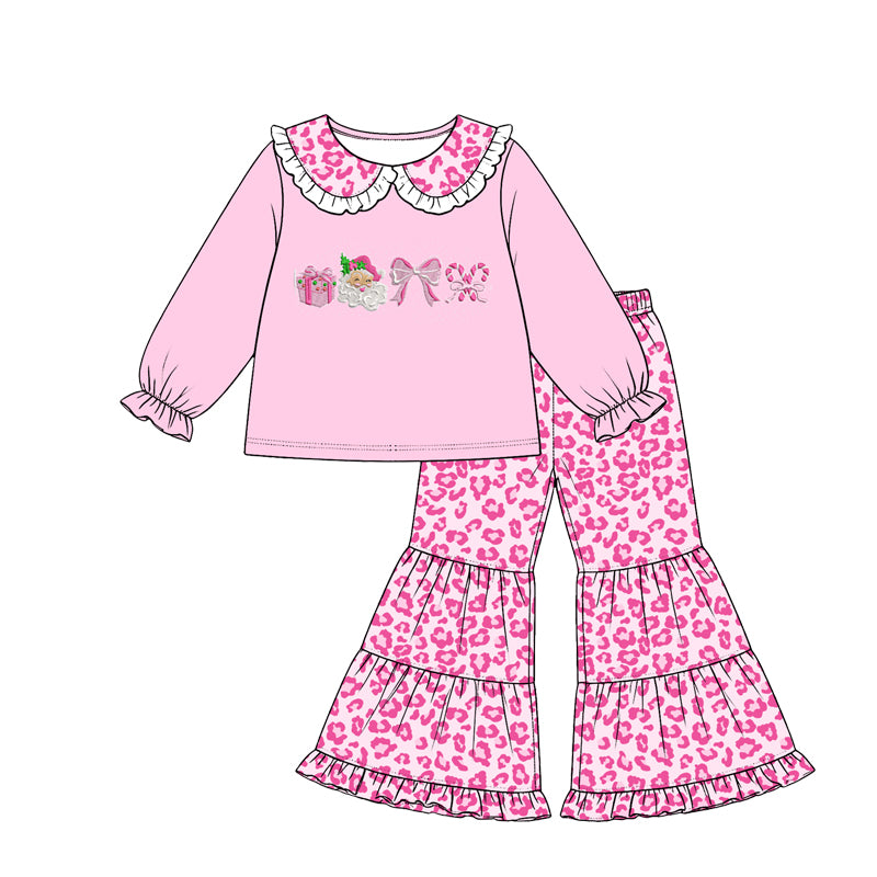 preorder GLP3706 Christmas Santa Leopard Pink Long Sleeve Pants Girls Set