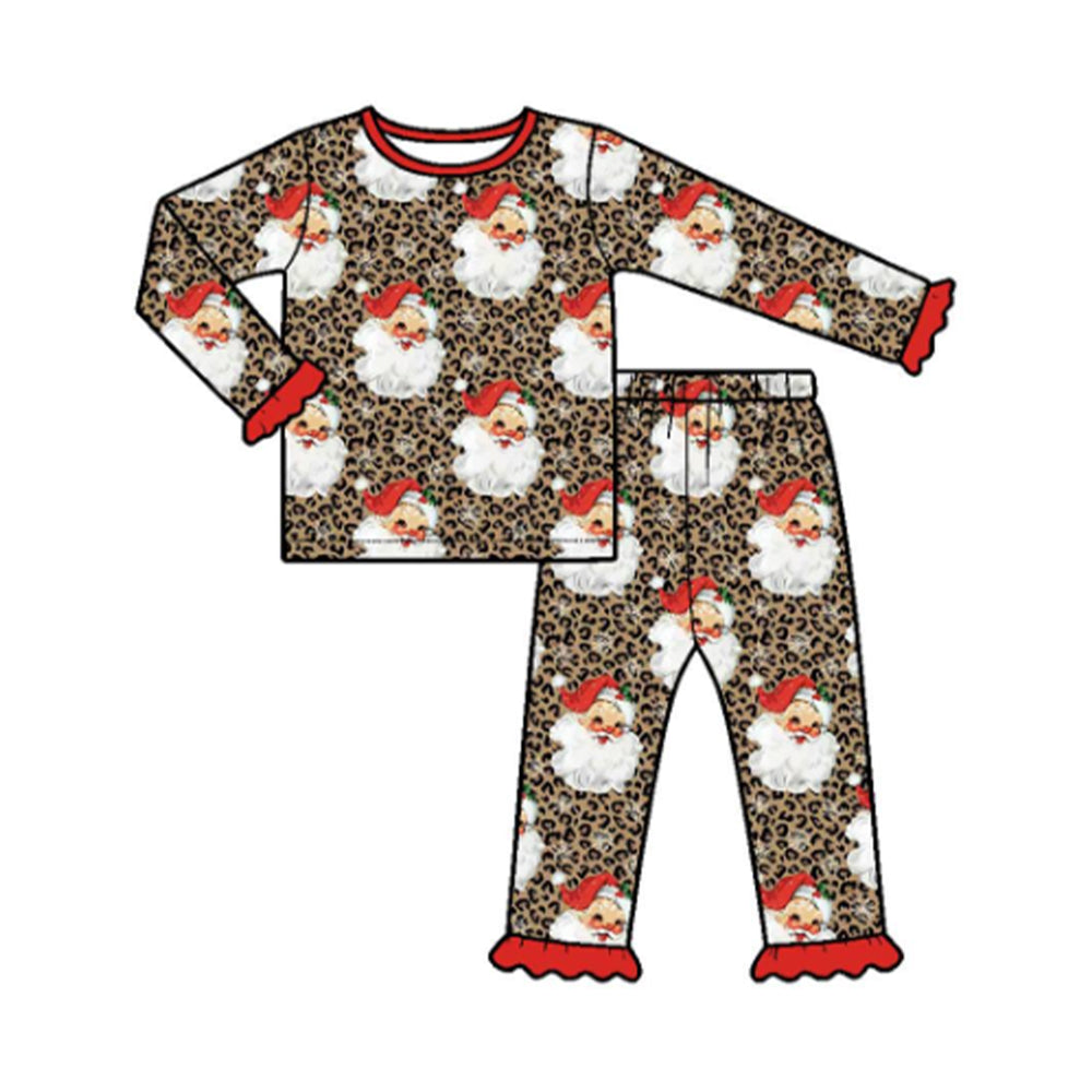 preorder GLP3708 Christmas Santa Leopard Long Sleeve Pants Girls Pajamas