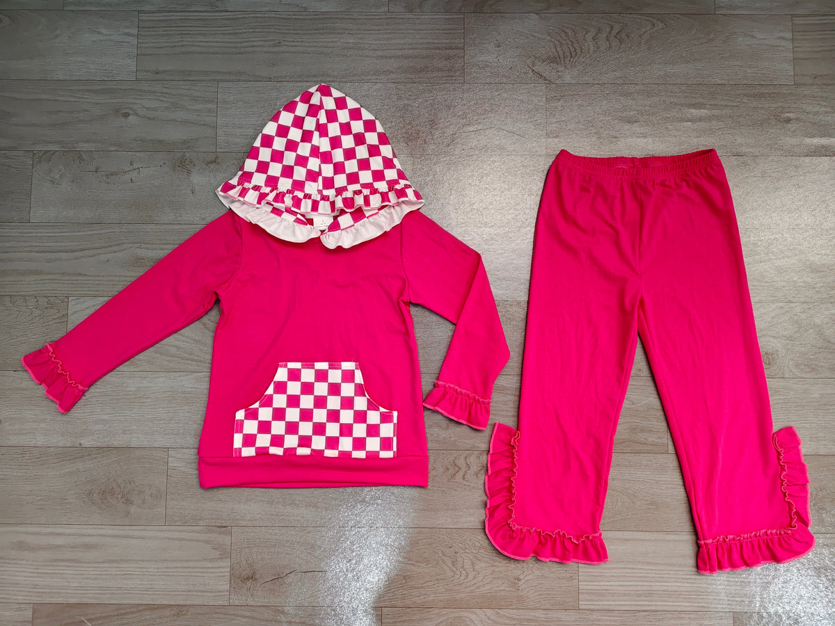 preorder Samples GLP3709 Hot Pink Pocket Hoodie Long Sleeve Pants Girls Set GT1851+P1161
