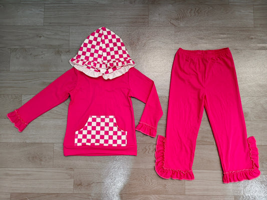 preorder Samples GLP3709 Hot Pink Pocket Hoodie Long Sleeve Pants Girls Set GT1851+P1161
