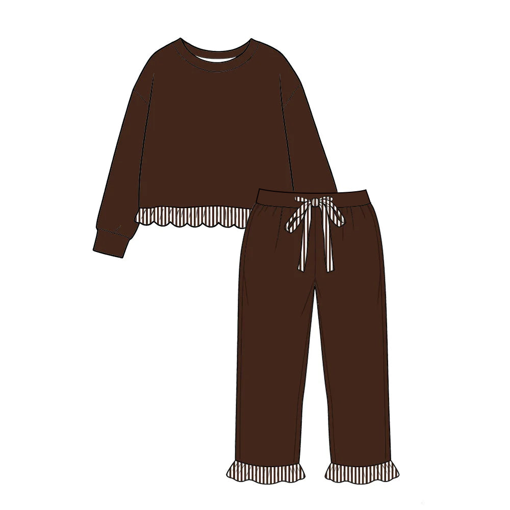preorder GLP3710 Brown Long Sleeve Pants Girls Set