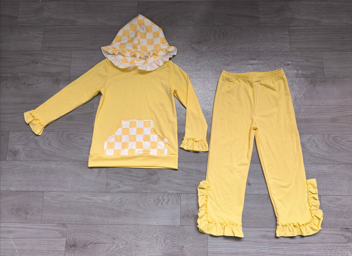 preorder Samples GLP3711 Yellow Pocket Hoodie Long Sleeve Pants Girls Set GT1853+P1163