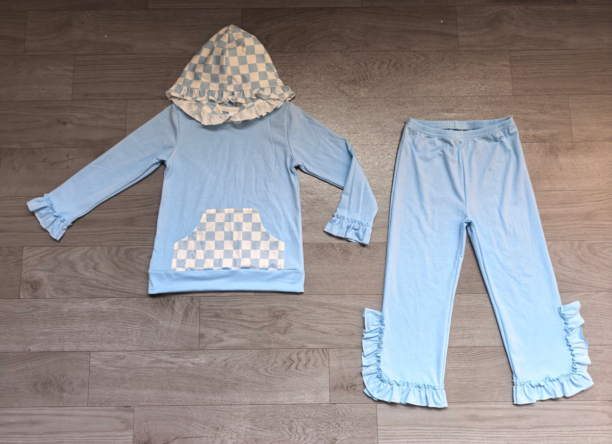 preorder Samples GLP3713 Blue Pocket Hoodie Long Sleeve Pants Girls Set GT1854+P1164