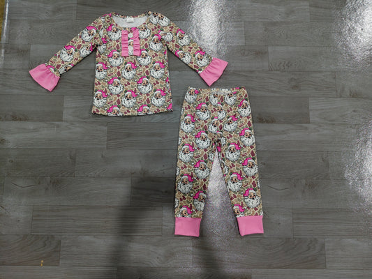 preorder Samples GLP3734 Christmas Santa Camo Long Sleeve Pants Girls Pajamas