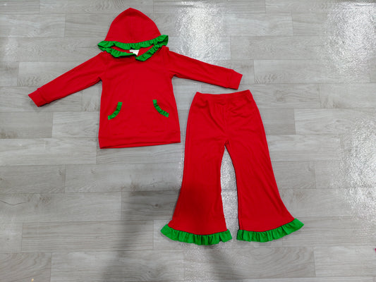 preorder Samples GLP3751 Christmas Red Hoodie Zipper Long Sleeve Pants Girls Set