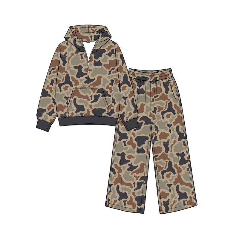 preorder GLP3762 Camo Pocket Hoodie Long Sleeve Pants Girls Set