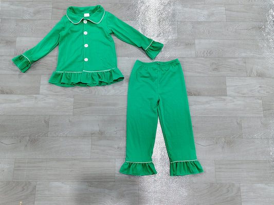 preorder Samples GLP3781 Christmas Green Long Sleeve Pants Girls Pajamas