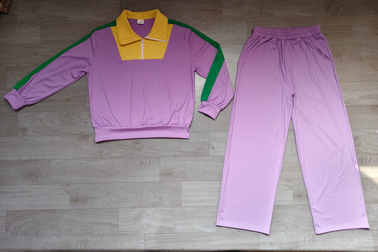 preorder Samples GLP3827 Yoga Mardi Gras Purple Zipper Long Sleeve Pant Adult Women Set