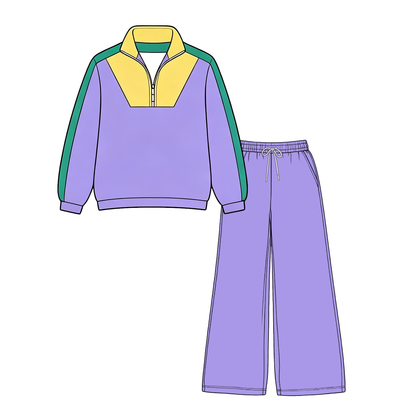 preorder GLP3827 Yoga Mardi Gras Purple Zipper Long Sleeve Pant Adult Women Set