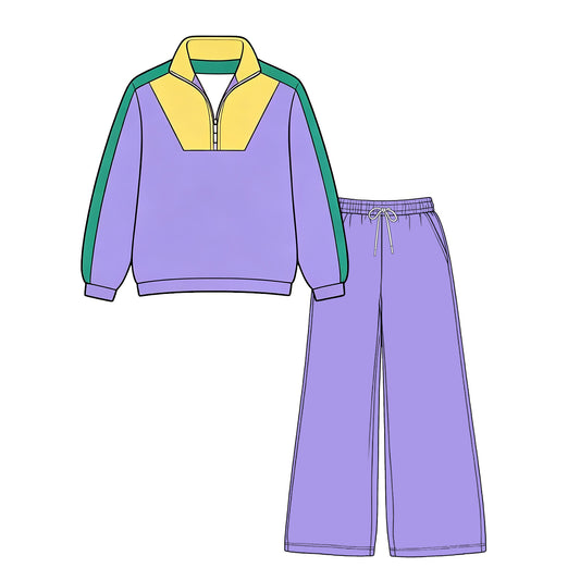 preorder GLP3827 Yoga Mardi Gras Purple Zipper Long Sleeve Pant Adult Women Set
