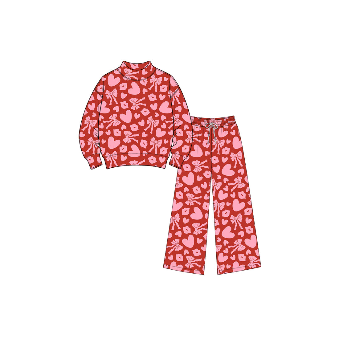 preorder GLP3830 Valentine's Day Heart Bows Long Sleeve Pants Girls Set