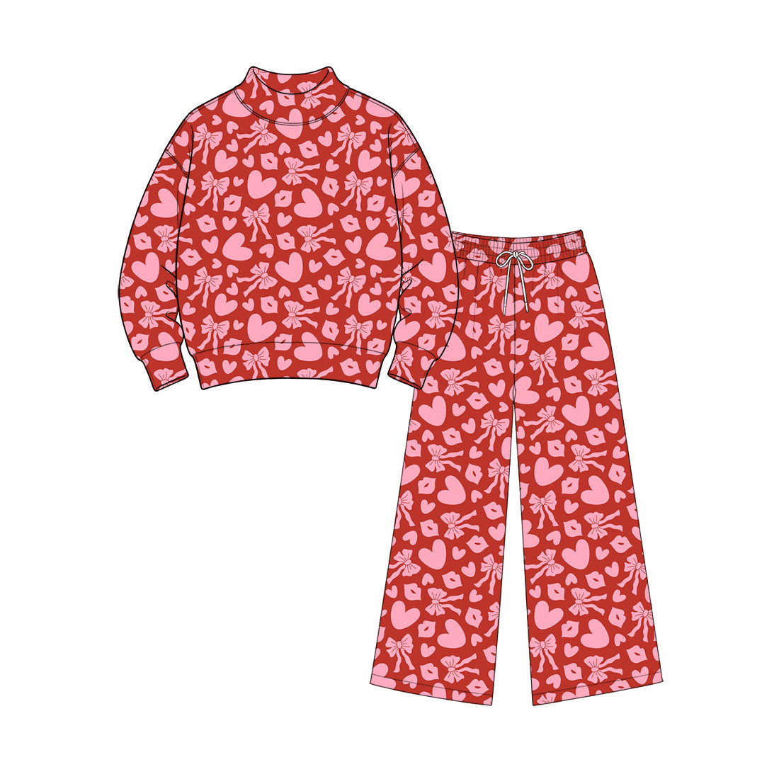 preorder GLP3831 Valentine's Day Heart Bows Long Sleeve Pants Adult Women Set