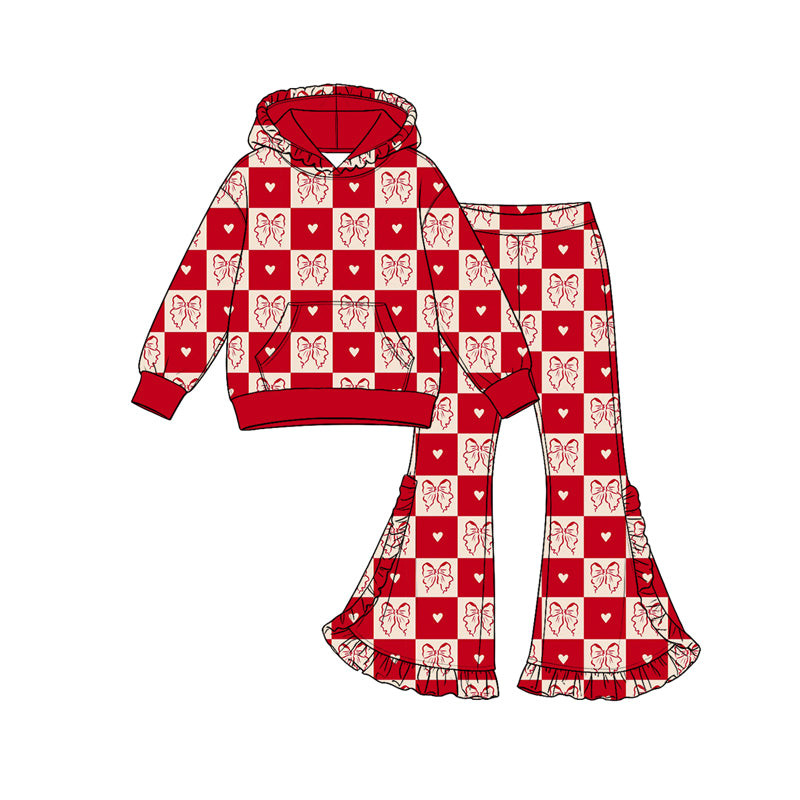 preorder GLP3832 Valentine's Day Heart Bows Hoodie Long Sleeve Pants Girls Set