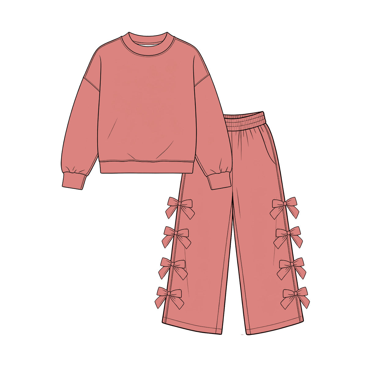 preorder Solid Color Bows Girls Set Sibling Clothes