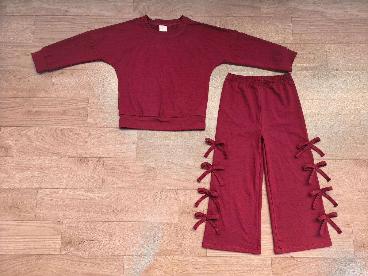 preorder Samples GLP3846 Solid Color Maroon Long Sleeve Pants Girls Set