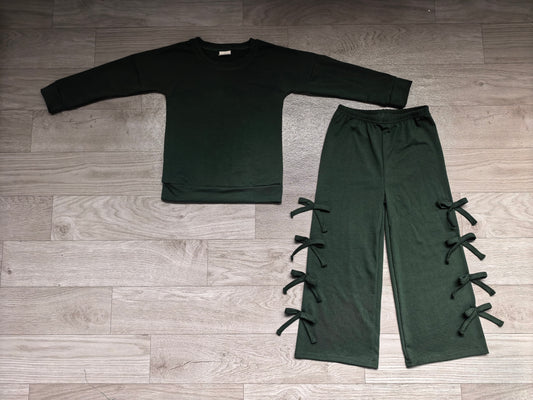 preorder Samples GLP3847 Solid Color Green Long Sleeve Pants Girls Set
