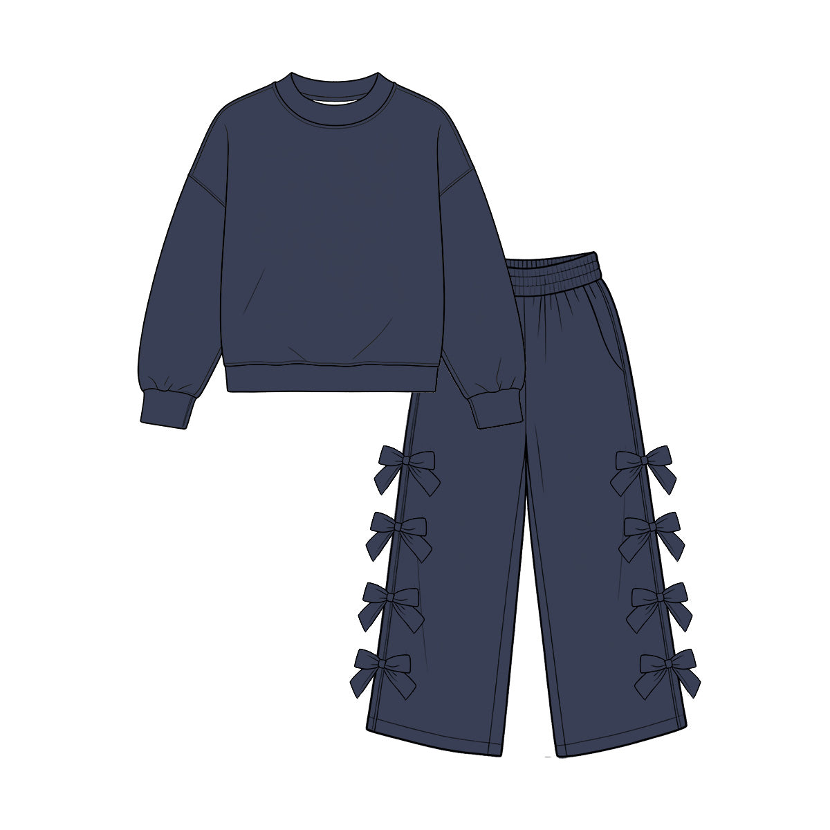 preorder Solid Color Bows Girls Set Sibling Clothes