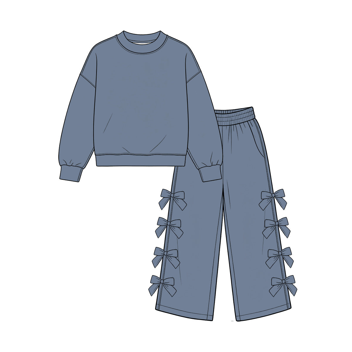 preorder Solid Color Bows Girls Set Sibling Clothes