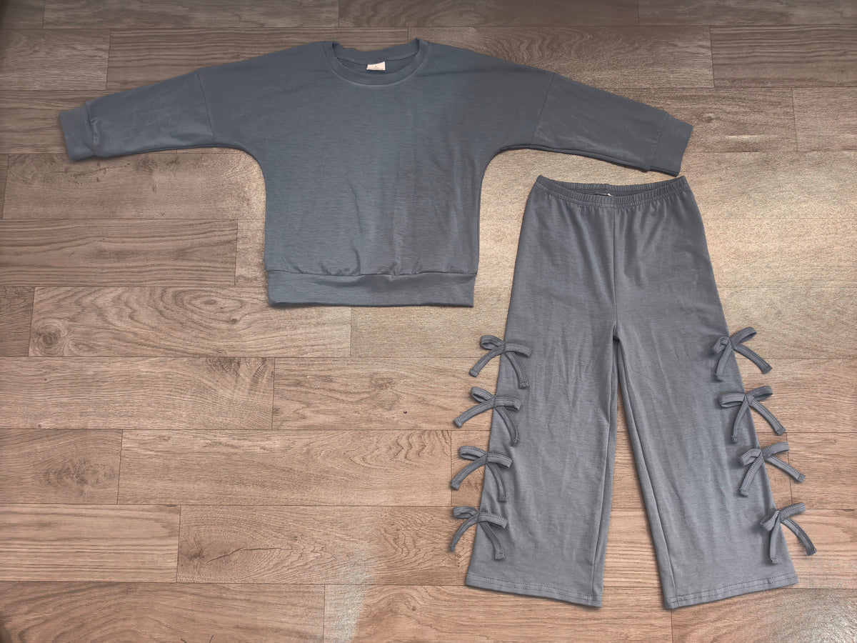 preorder Samples GLP3850 Solid Color Grey Long Sleeve Pants Girls Set