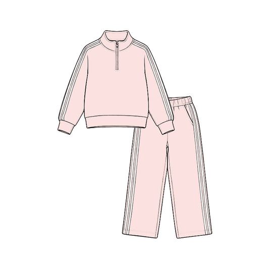 preorder GLP3860 Cotton Pink Zipper Long Sleeve Pants Girls Set