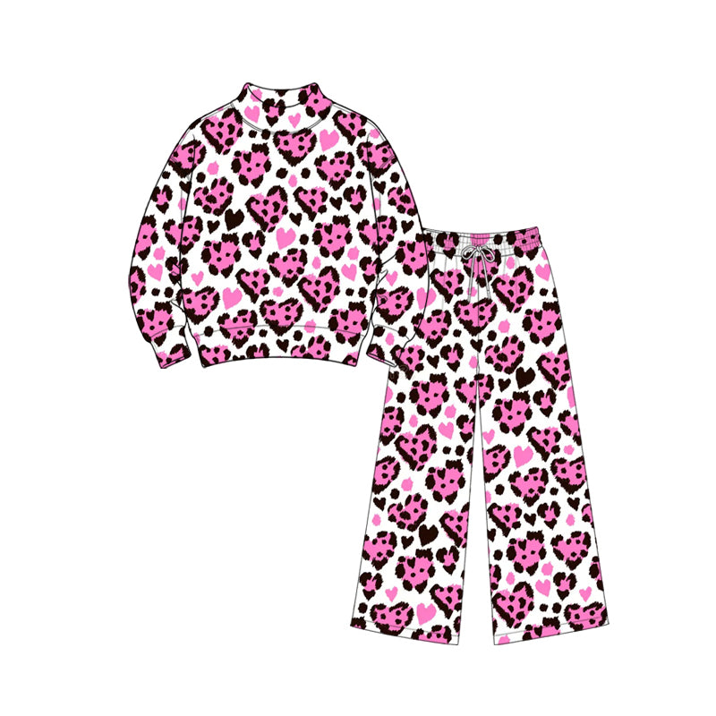 preorder GLP3863 Valentine's Day Leopard Heart Long Sleeve Pants Girls Set