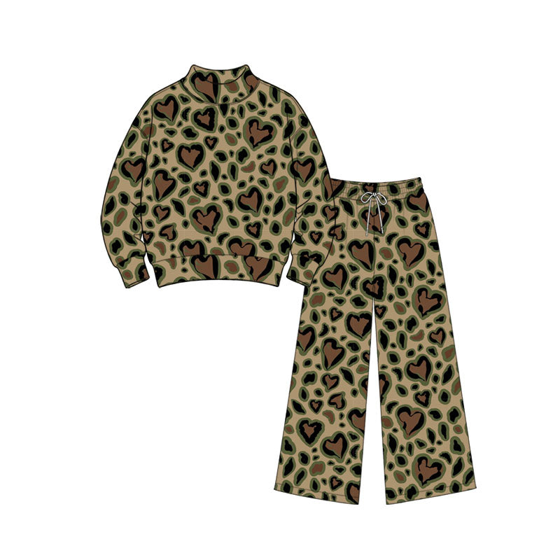 preorder GLP3864 Valentine's Day Leopard Heart Long Sleeve Pants Girls Set