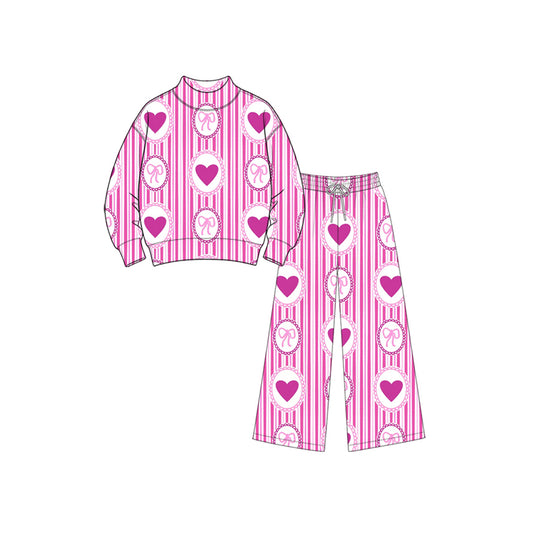 preorder GLP3868 Valentine's Day Hot Pink Heart Bows Long Sleeve Pants Girls Set