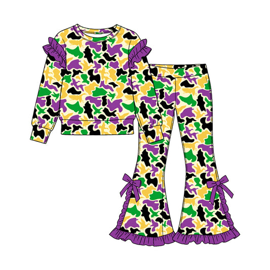 preorder GLP3871 Mardi Gras Camo Long Sleeve Pants Girls Set