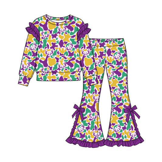 preorder GLP3872 Mardi Gras Camo Long Sleeve Pants Girls Set