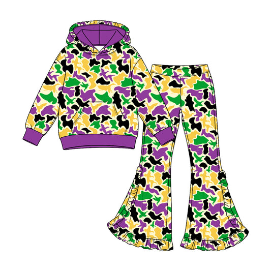 preorder GLP3877 Mardi Gras Camo Pocket Hoodie Long Sleeve Pants Girls Set