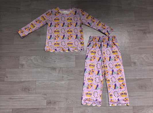 preorder Samples GLP3883 Scallop Mardi Gras Purple Long Sleeve Pants Girls Set