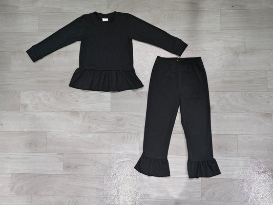 preorder Samples GLP3885 Solid Color Black Long Sleeve Pants Girls Set