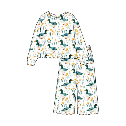 preorder GLP3886 Scallop Mallard Duck Long Sleeve Pants Girls Set